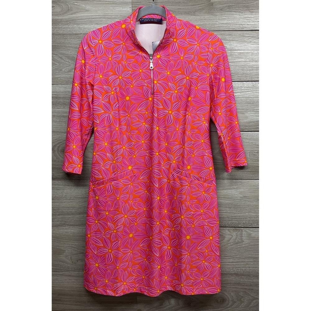 NEW Katherine Way UPF 50 Pink Orange Floral Polo Resort Stretch Dress XXS USA